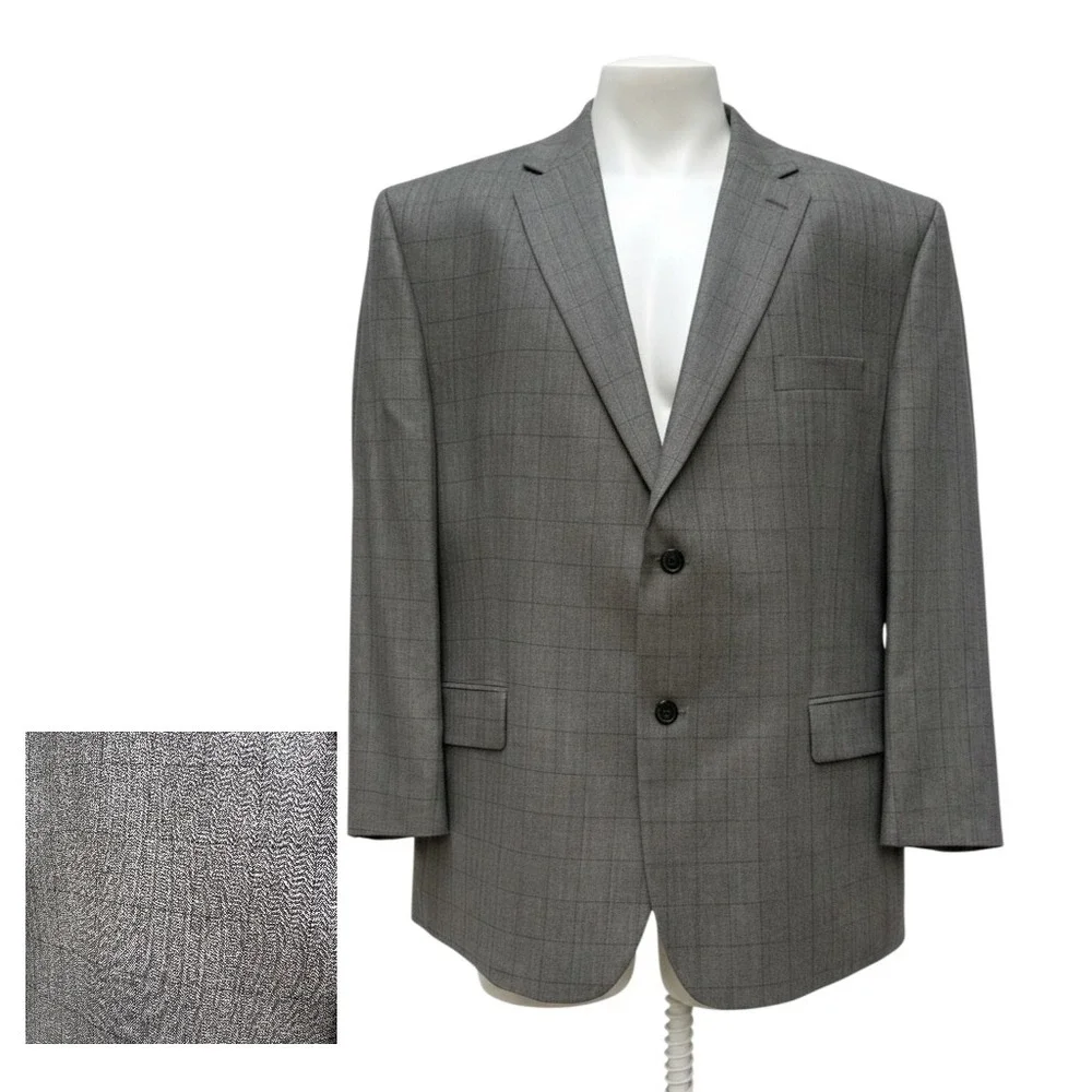 Lauren Ralph Lauren Blazer 46S Grey Silk Wool Windowpane Sport Coat Lightweight
